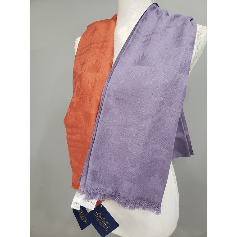 LOT OF 2 Pendleton LIGHTWEIGHT Featherweight Wool Scarf CORAL PINK PURPLE TRIBAL